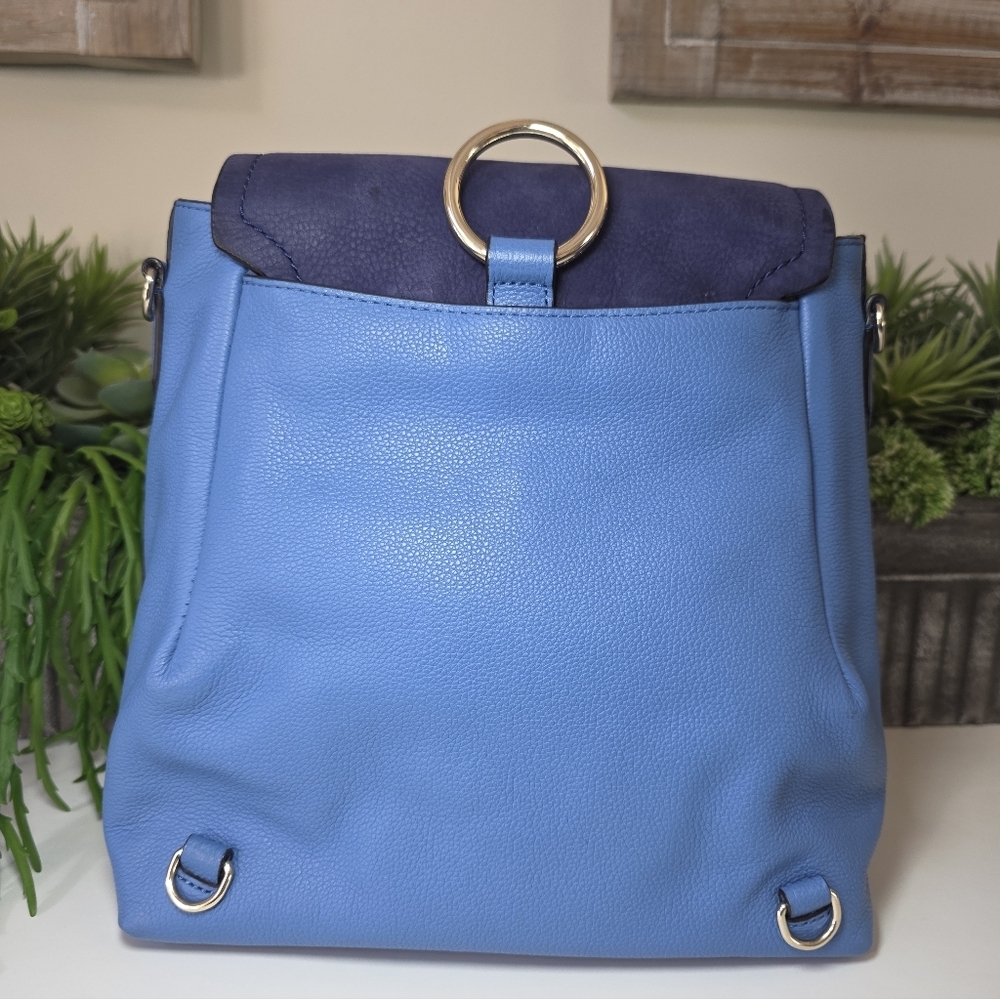 Henri Bendel Convertable Backpack In Pebble Grain Leather Periwinkle-Navy Suede - Picture 13 of 14
